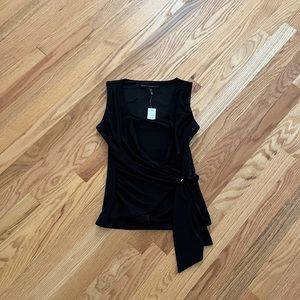 black cross over wrap top with o ring side belt work top work blouse